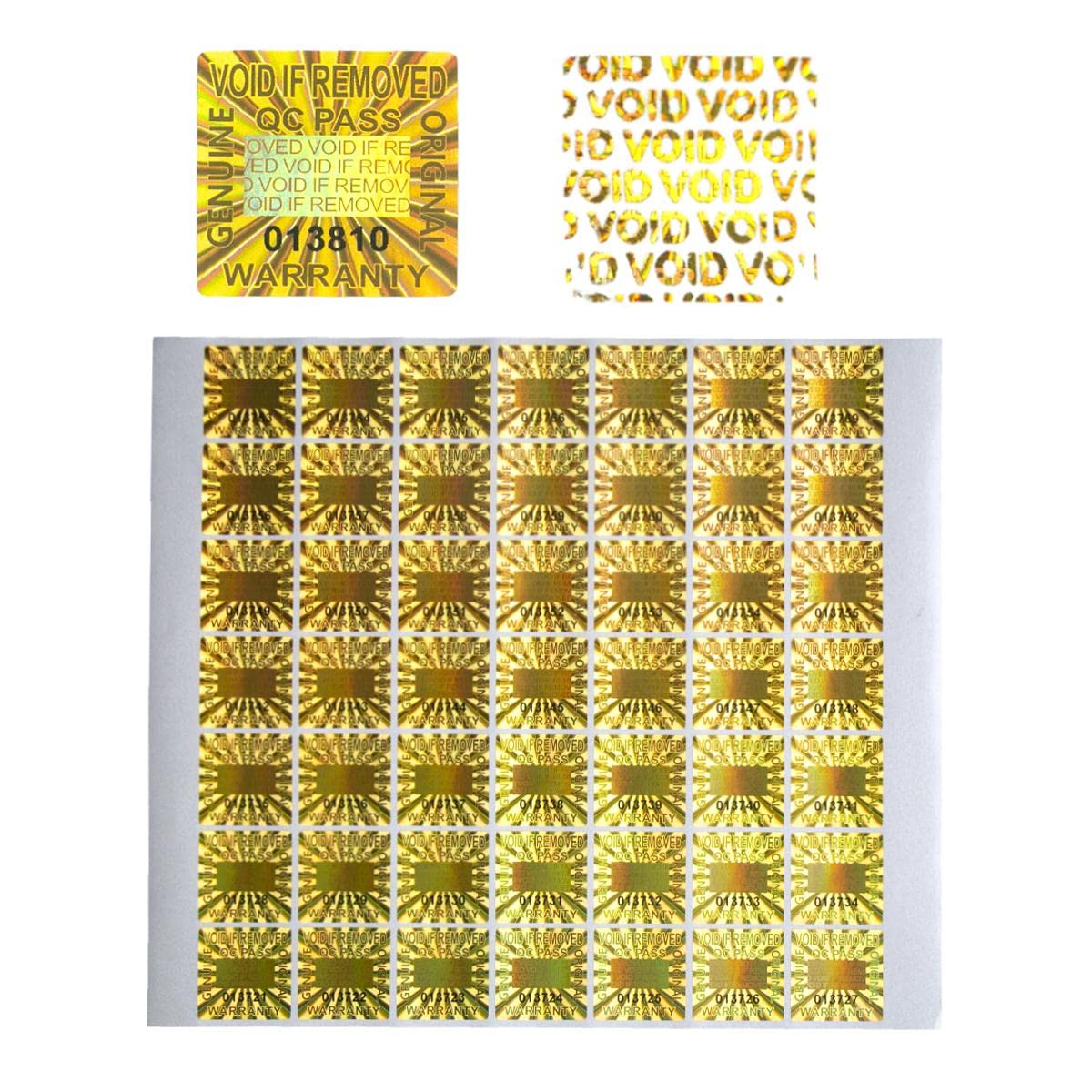 20x20mm Adesivi dorati garanzia nulla adesivo Tamper Evident Sigillo di sicurezza adesivo olografico Etichette adesive con numero di serie-1200 pezzi