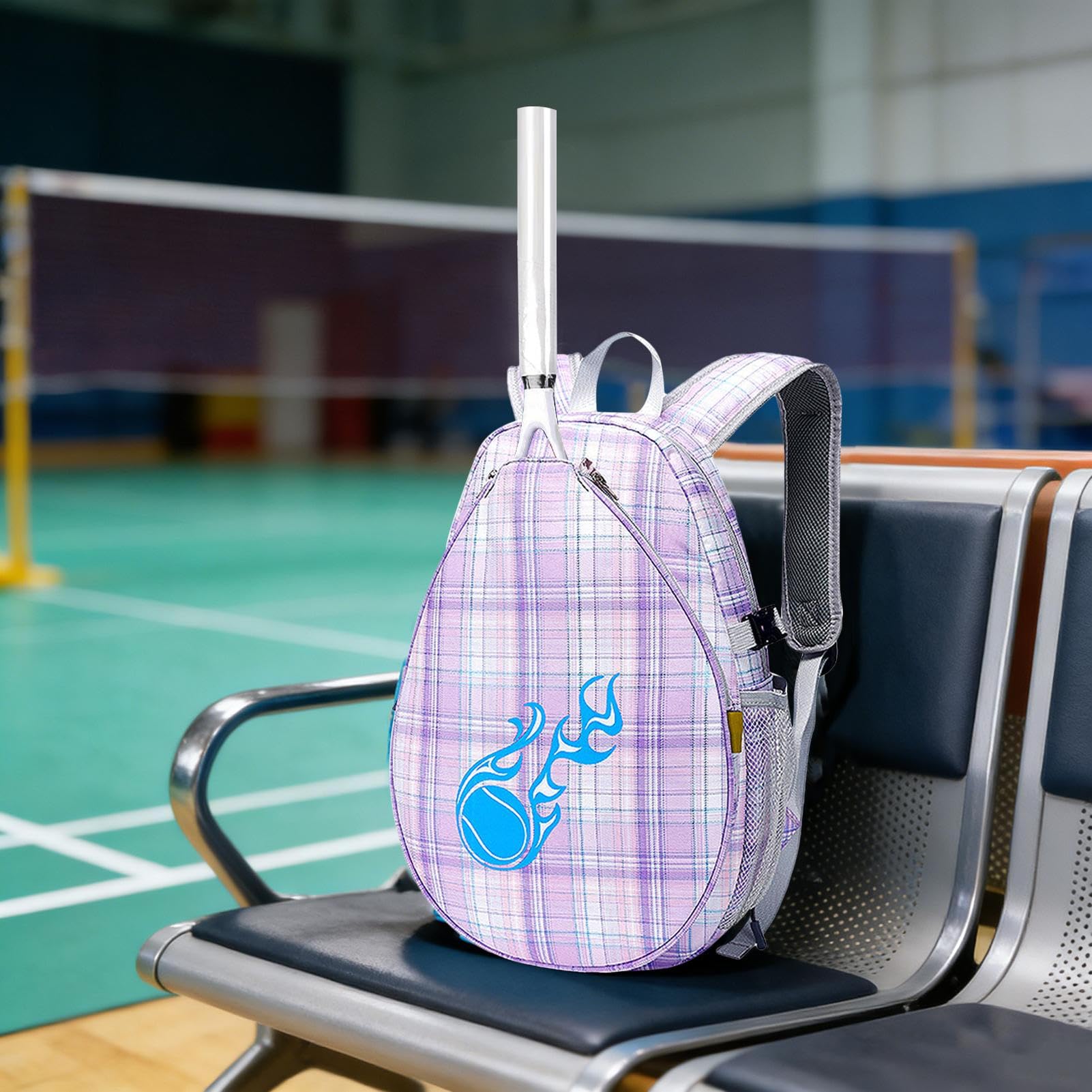 Zaino da tennis per bambini con motivo badminton, racchetta con funzione giovanile, attrezzatura per principianti, set da torneo, zaino sportivo per campo estivo