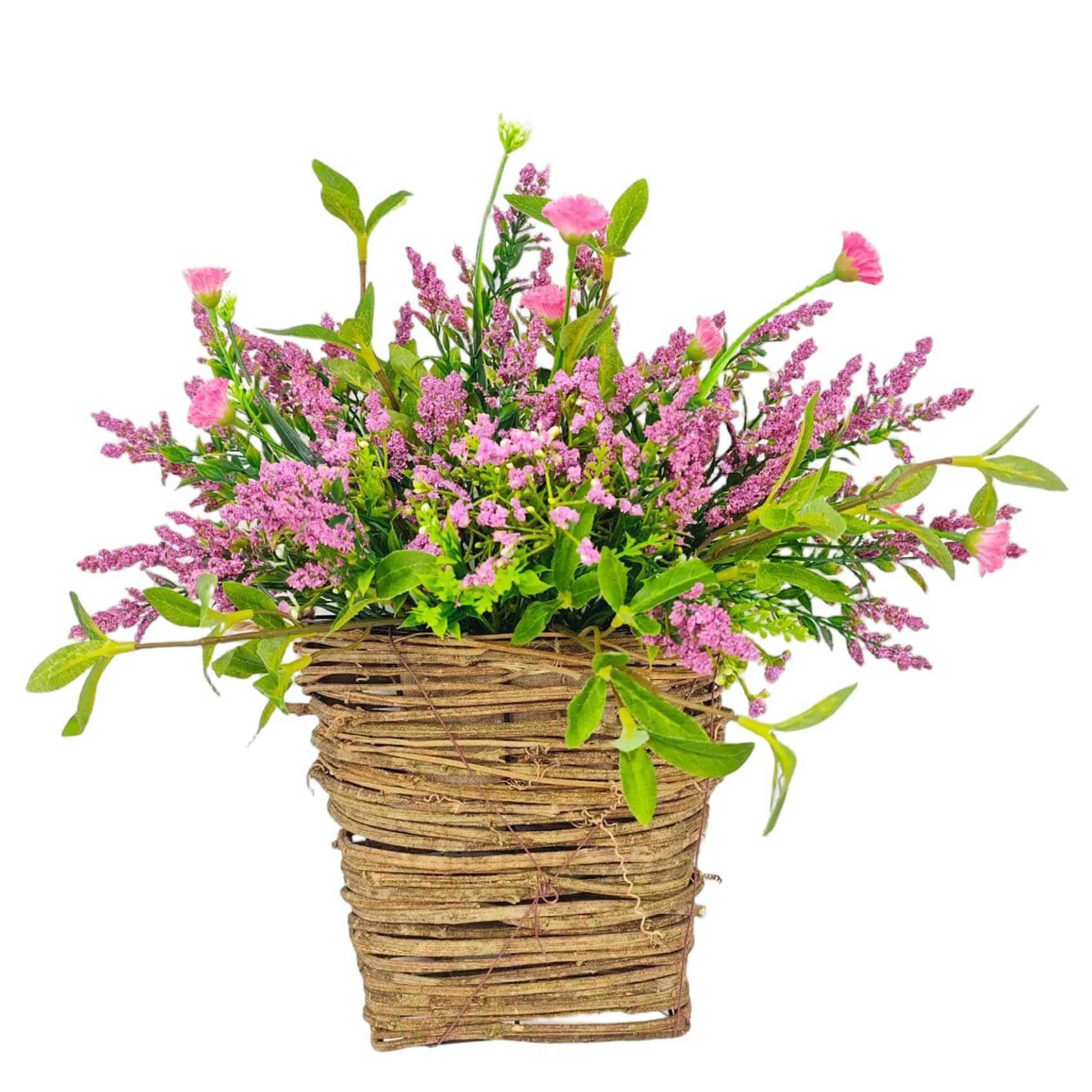 Pineeseatile Front Door Wreath Spring Berry Wildflower Door Basket for Porch Home Decor, Rattan Hanging Seasonal Welcome Sign
