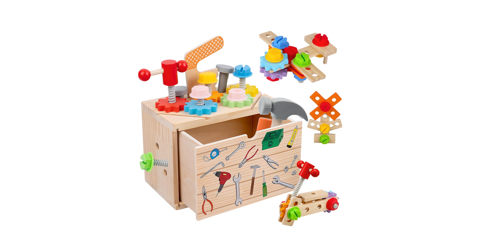 Amazon | HIWO モンテッソーリ 木製工具おもちゃ 2in1 組み立て