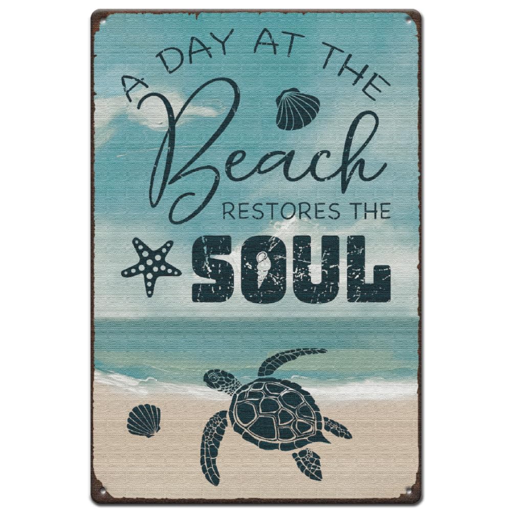 rayprint A Day at the Beach Tin Signs Hanging Metal Posters Turtle Metal Poster Signs Iron Wall Art Tin Signs Home Wall Decoration for Bars Cafe Pubs Restroom Living Room Bedroom 20x30cm 8"x12"