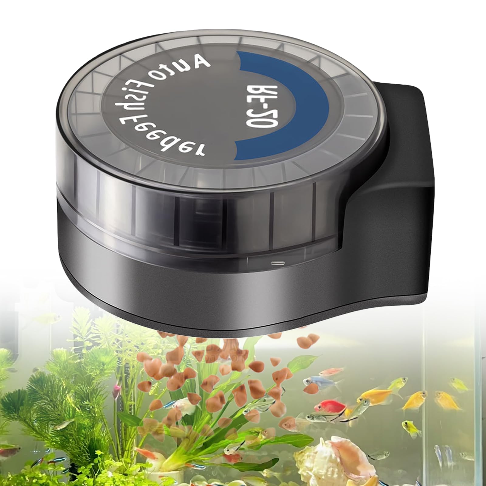 Distributeur Nourriture Poisson Automatique, Distributeur Poisson Nourriture avec Minuterie, 108ml Réglable pour Poudre, Granulés Et Pellets, Fonctionne sur Piles