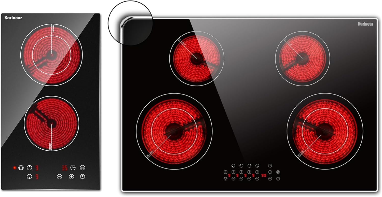 Karinear 30 Inch and 12 Inch Electric Cooktop 220v(No Plug) - Pack of 2