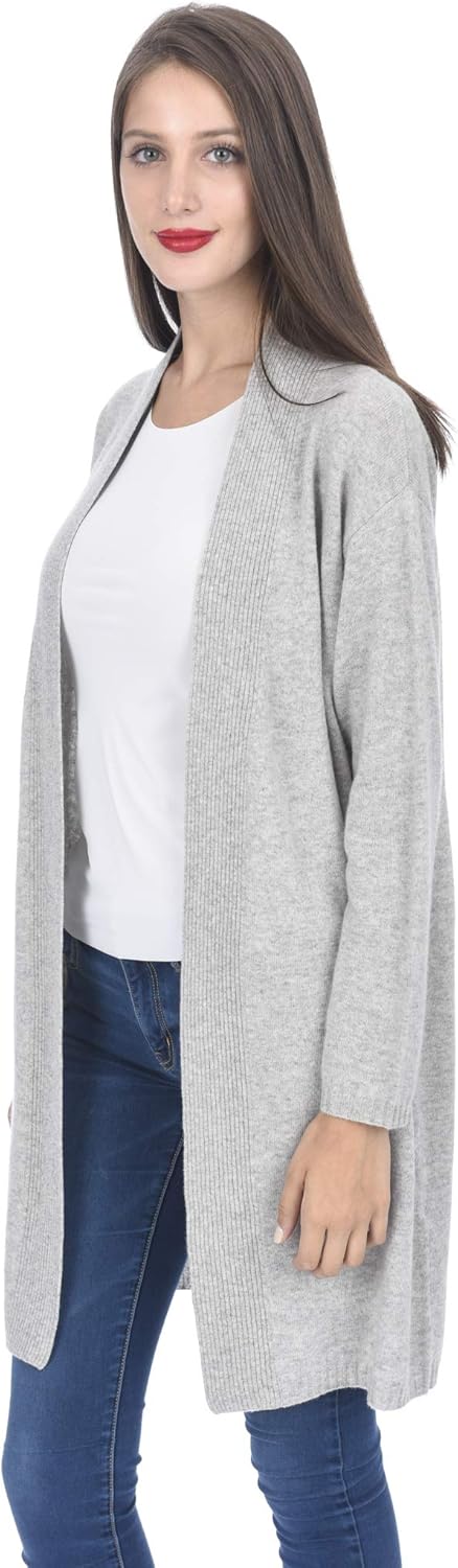 State Cashmere Women's 100% Cashmere Open Front Long Cardigan Oversized Sweater with Straight Hem - Image 2