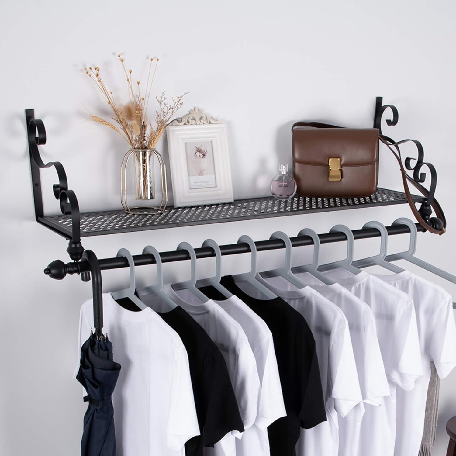 Nicheo Storage Wrought Iron Coat Rack Shelf Wall Mounted