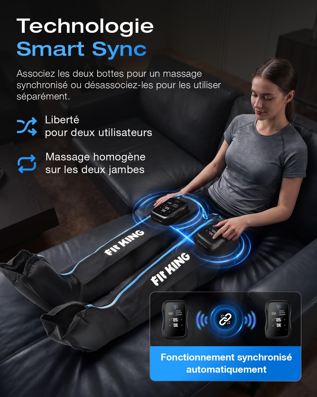 FIT KING Bottes Pressothérapie Jambes Sans Fil Synchronisation Bluetooth