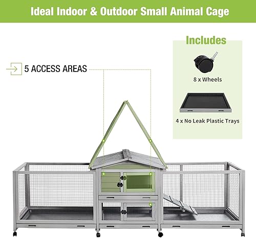 Miniatura 5 de Rabbit Hutch - Jaula de conejo para interiores y exteriores, jaula grande para conejillos de indias con 4 bandejas extraíbles profundas sin fugas,