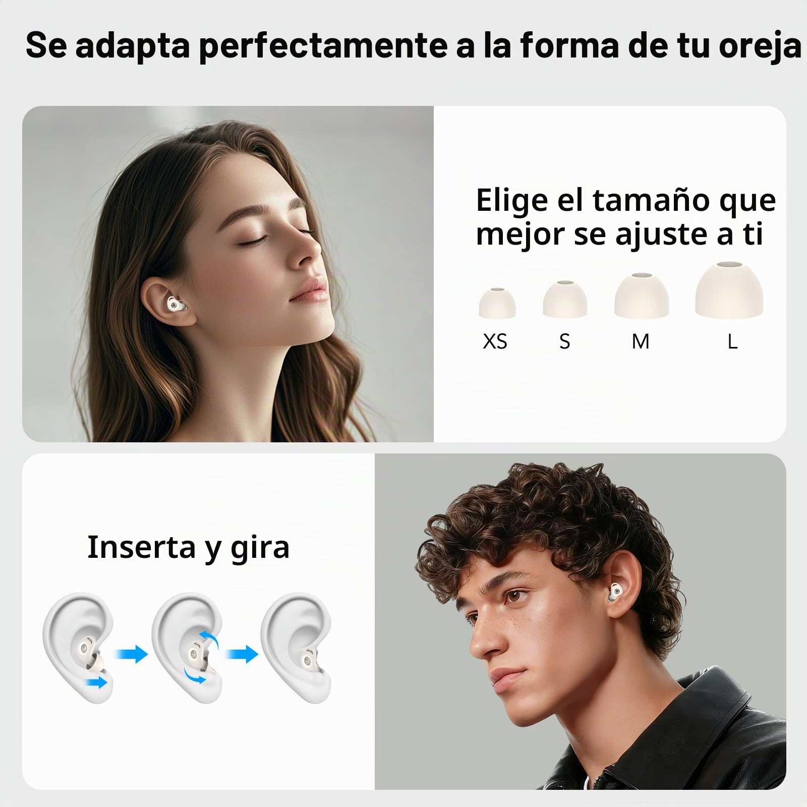 Tapones Oidos Ruido Dormir, Cancelación de Ruido de 45 dB, Tapones Oidos Rreutilizables de Silicona Blanda, 4 Tamaños (XS/S/M/L), Tapones Adecuados para Dormir, Viajar, Concentrarse o Concierto