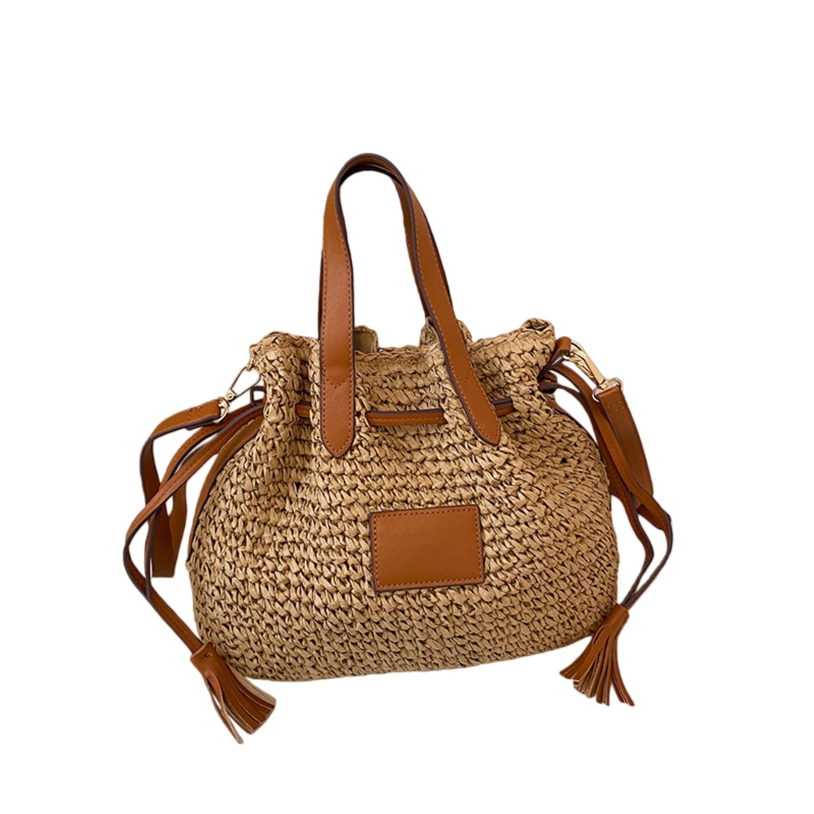 CHENSHI Borsa a Tracolla Donne Borse di Paglia Bucket Bags Fashion Ladies Crossbody per Le Casual Femminile Weave Beach Spalla-khaki-30x11x23cm