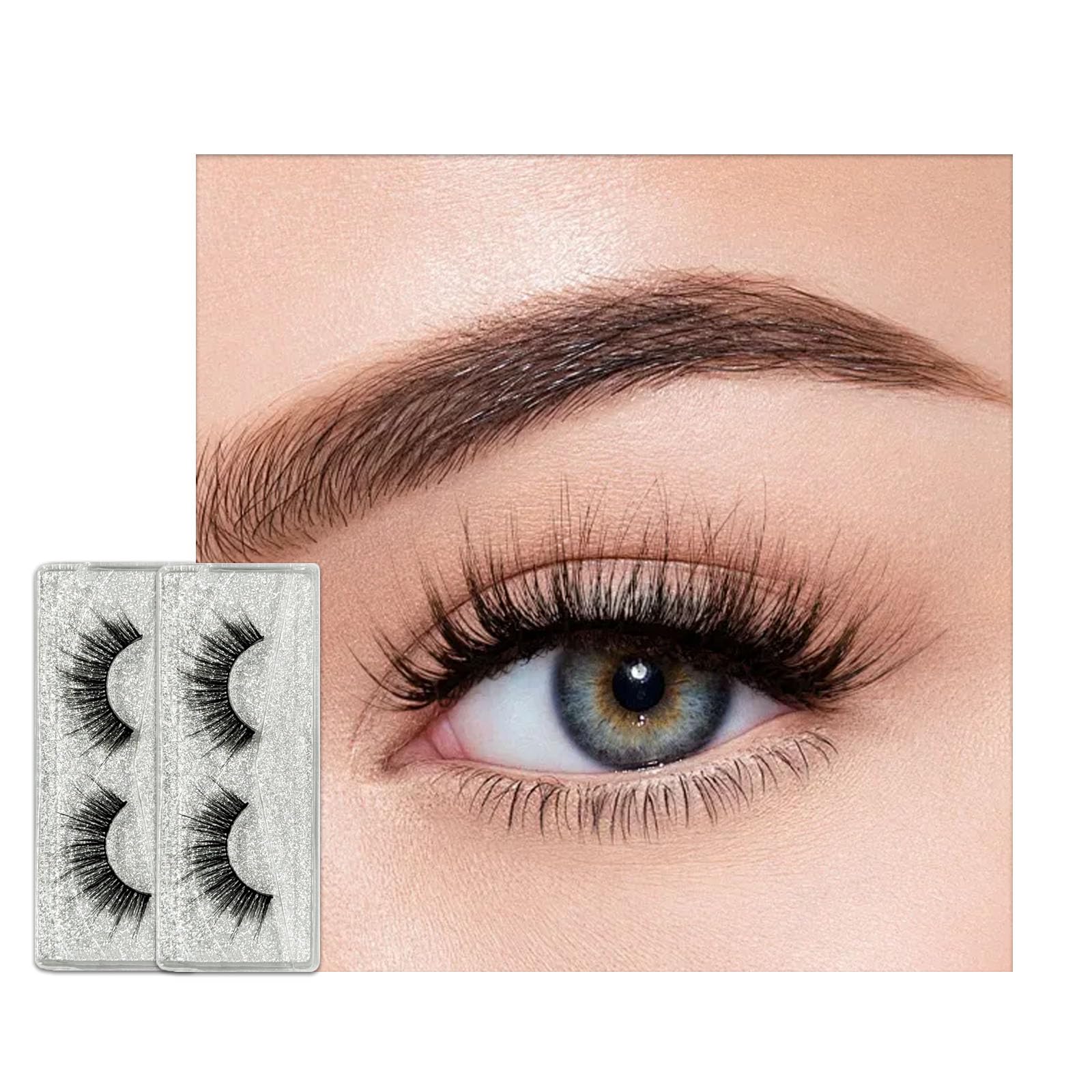 False Lashes Fluffy Eyelashes, 2 Pairs Cat Eye Russian Eyelash Strip Lash Wispy, Handmade Lashes Volume Dramatic Reusable, 5D Thick Long Fake Lashes, Natural Looking Eye lashes for Women