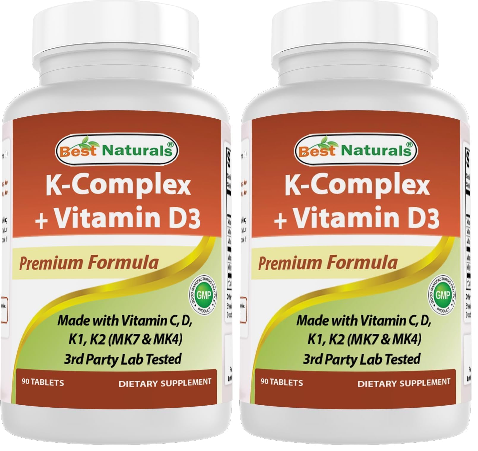 Best Naturals K-Complex with K1 (Phytonadione 1500 mcg + K2 as Menaquinone 100 mcg + K2 as MK-4 1000 mcg) + D3 + VIT. C - 90 Tablets - Made in The USA (Pack of 2) 90 Count (Pack of 2)