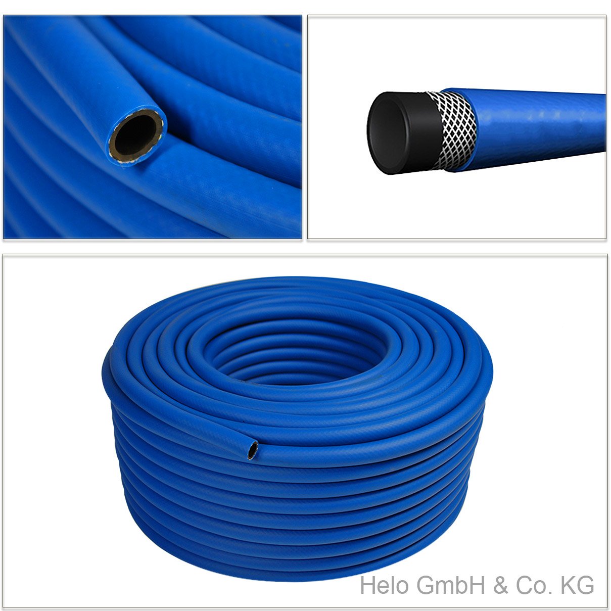 HELO 100 m Gewebe Druckluftschlauch 3-schichtig aus PVC für 1/4 Zoll Anschluss (ohne Kupplung) Gewebeschlauch Kompressorschlauch Ø Innen: 6 mm, Ø Außen: 11 mm, Arbeitsdruck: 20 bar