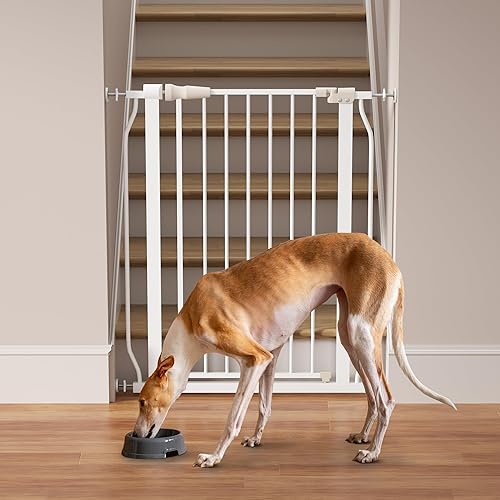 Miniatura 6 de Elevon Puerta para mascotas para perros, montada a presión con cierre automático, ancho ajustable de 29.1-33.8 pulgadas x 36 pulgadas, color blanco