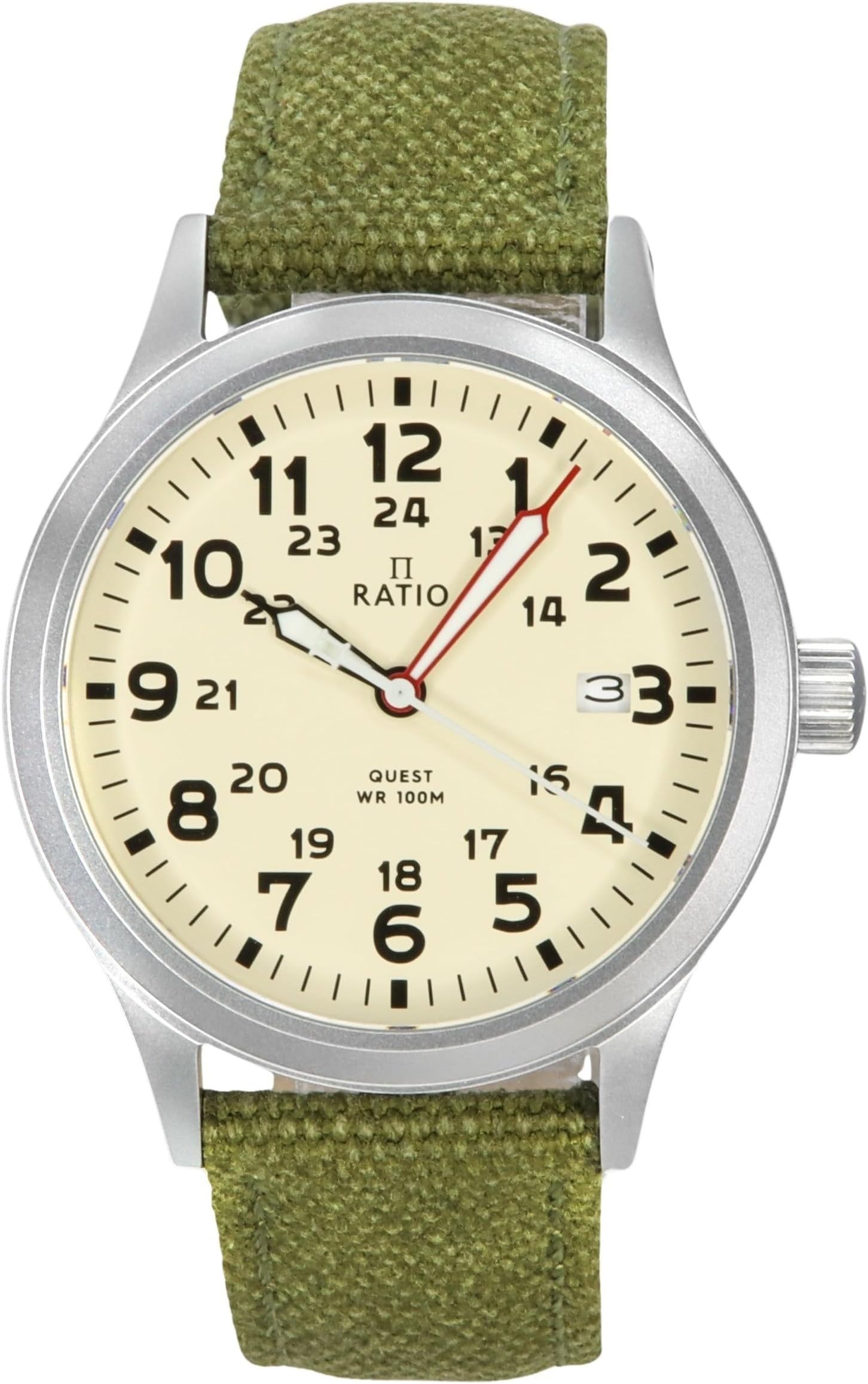 Field Watch Sapphire Crystal Nylon Canvas Strap Easy Reader 40mm Watch Japanese Quartz Military 100m Water Resistant Watch