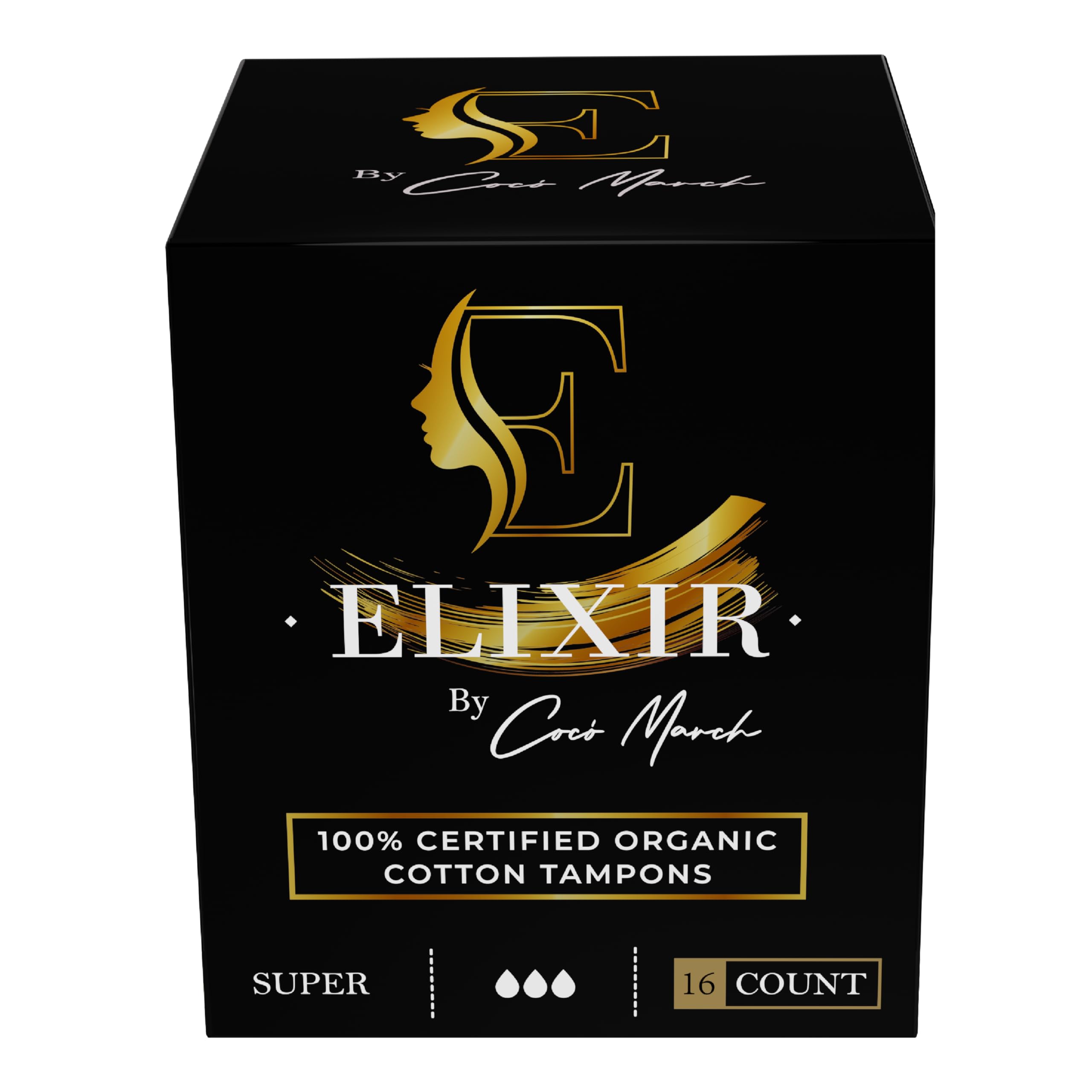 Elixir by Coc March 100 Organic Cotton Tampons for Women Hypoallergenic Biodegradable Tube High Absorption Leak Resistant No