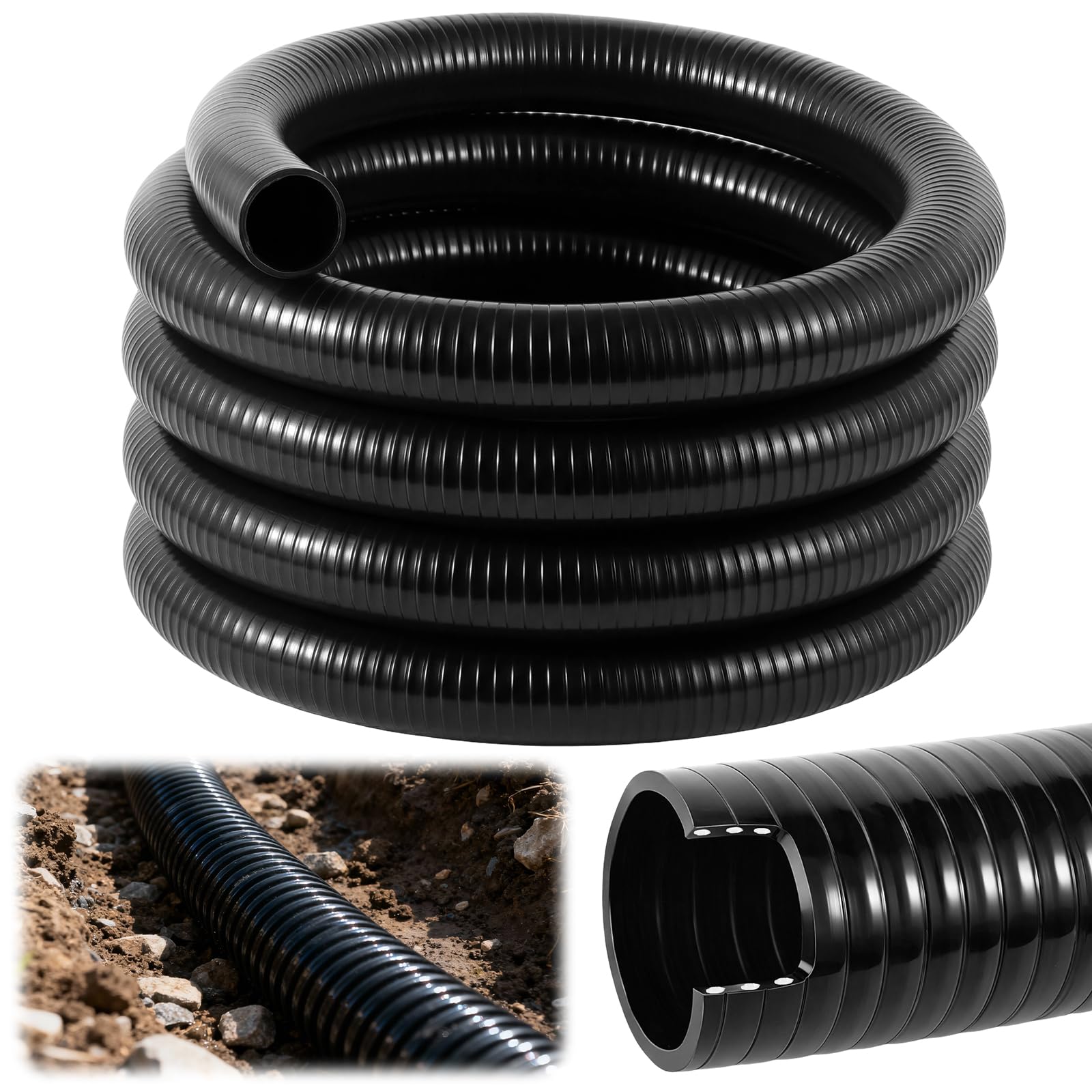 1.5'' Dia x 25 ft Flexible PVC Pipe Black PVC Hose Tubing Schedule 40 Heavy Duty Flex Water Pipe for Koi Ponds Irrigation Water Gardens Pools Plumbing UV Crush Resistant