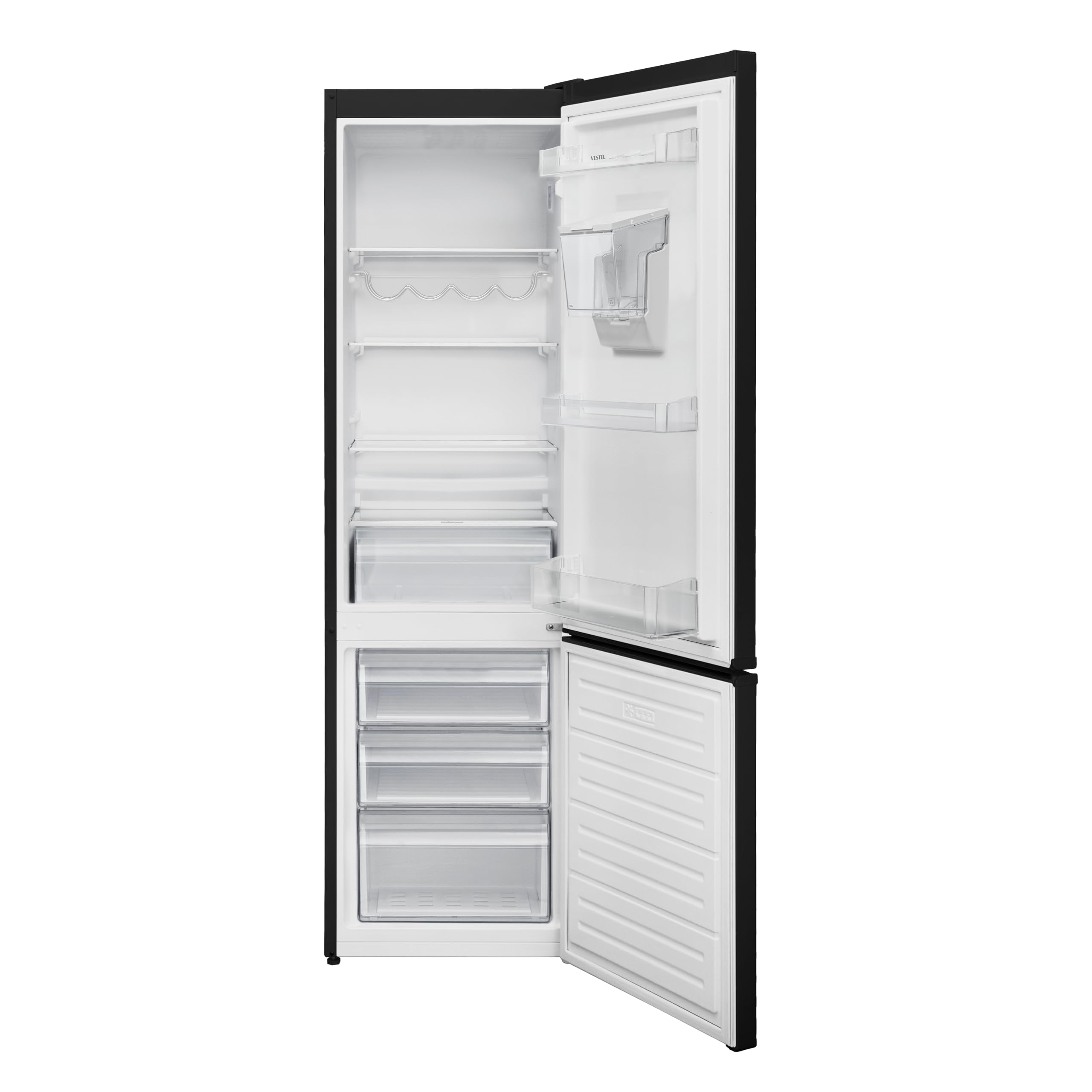 Vestel VG-CFDNB185DBN Kühl-/Gefrierkombination/Energieeffizienzklasse D/NoFrost/Nutzinhalt: 278 L/ZeroDegreeZone/Externer Wasserspender/LED-Innenbeleuchtung/Schwarz