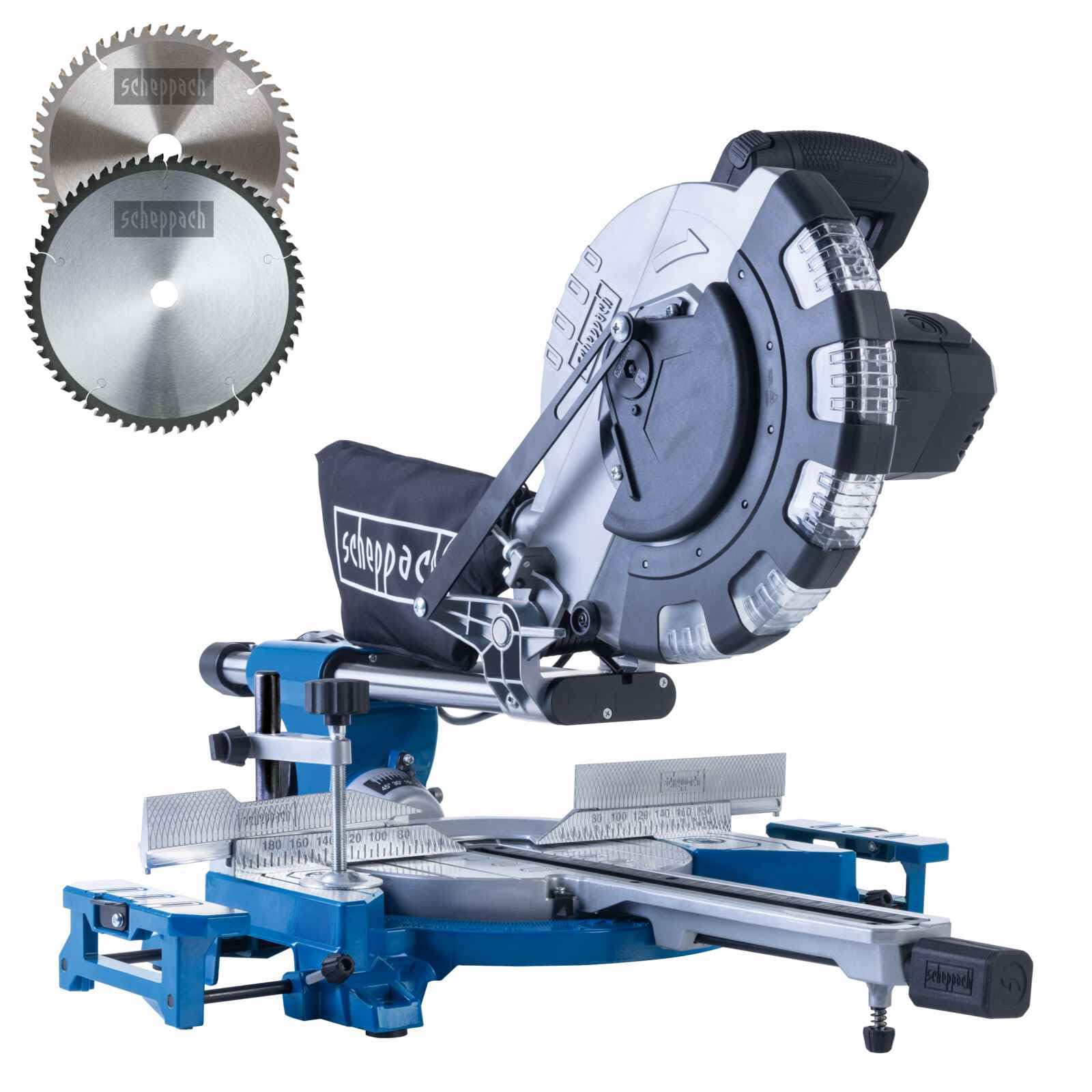 Scheppach Scie à onglets radiale HM254-2400W + 2 lames de 48 et 60 dents