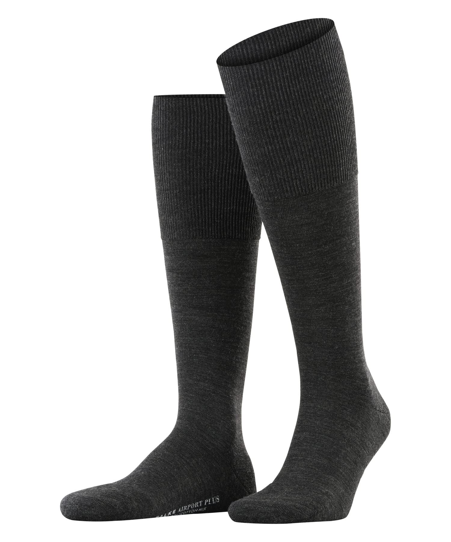 FALKE Men's Airport Plus M Kh Wool Cotton Long Plain 1 Pair Knee-High Socks, Grey Anthracite Melange 3080, 8.5-9.5
