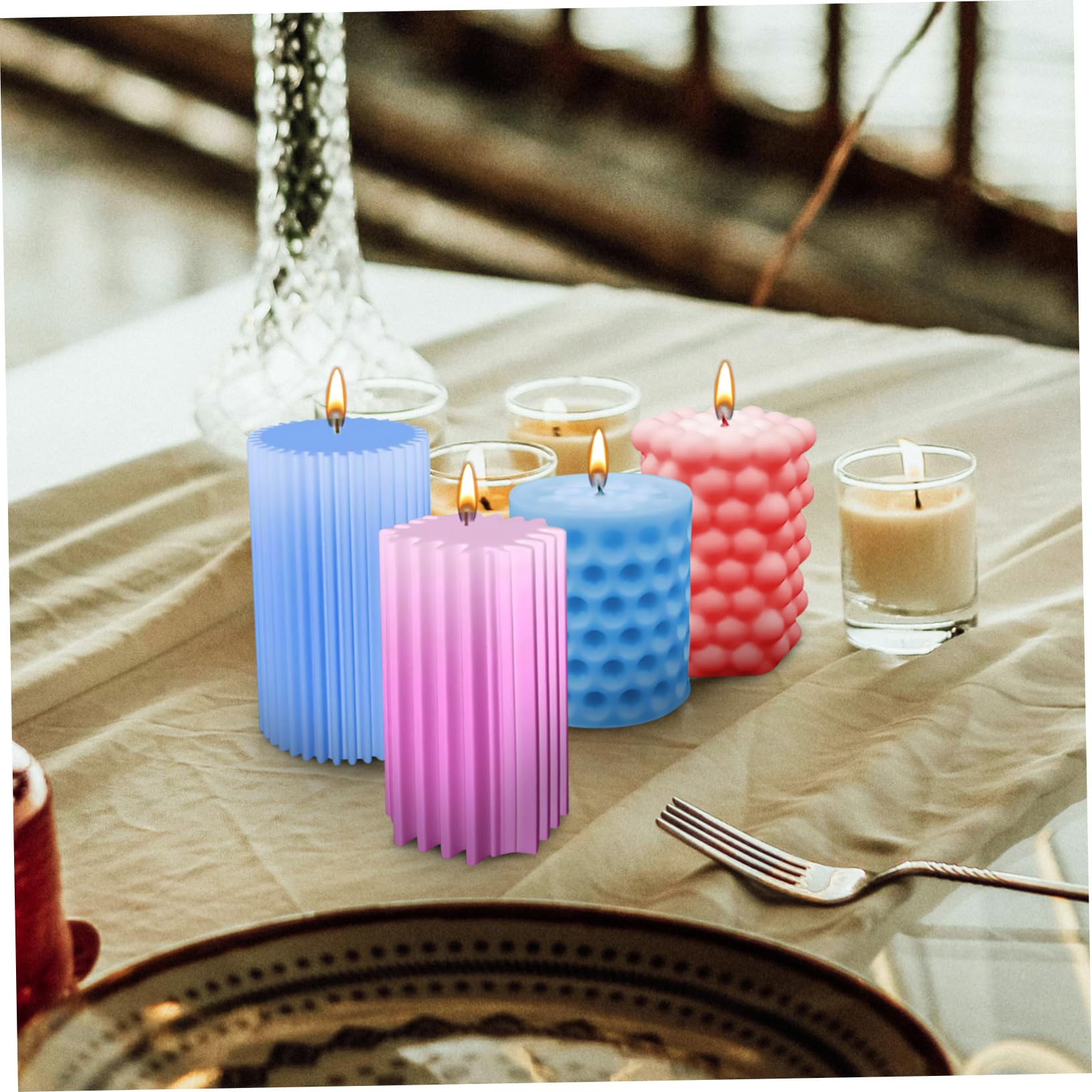 Uonlytech 3 Series Molde De Vela Fabricación De Velas Moldes Para Velas Votivo Perfumado Forma Molde De Silicona Para Velas Molde De Silicona De Escritorio Gel De Sílice 4 Piezas X 3