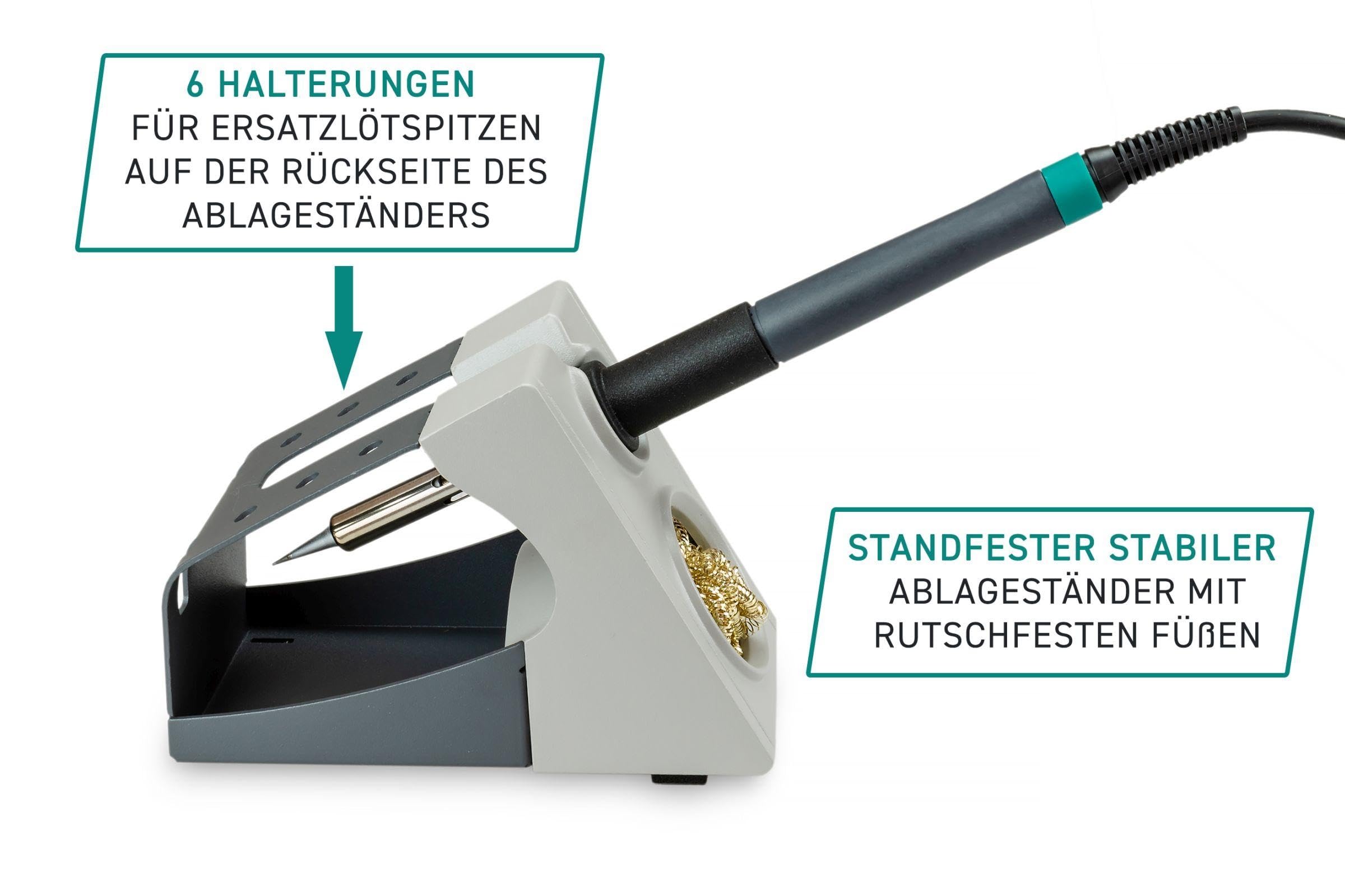 QUICK 3104 - Stazione di saldatura ESD regolabile digitale, 80 Watt, con saldatore con punta di saldatura da 2 mm e accessori, calibrabile da 100° a 450° C, protezione ESD
