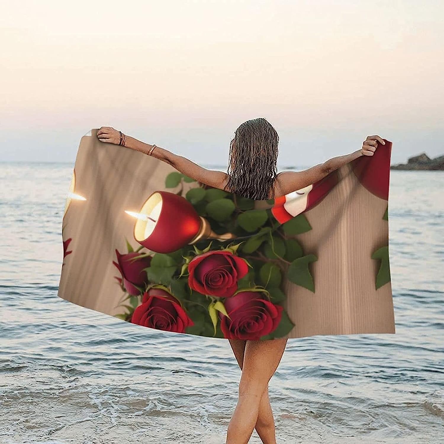 Asciugamano Da Spiaggia Telo Mare In Microfibra Grande,Telo Mare，Perfetto Per Lo Sport, Viaggi, Campeggio, Palestra, Piscina.Telo Mare Grande Romantico Fiore Di Rosa 200 X 200 Cm -0K0O+A3D
