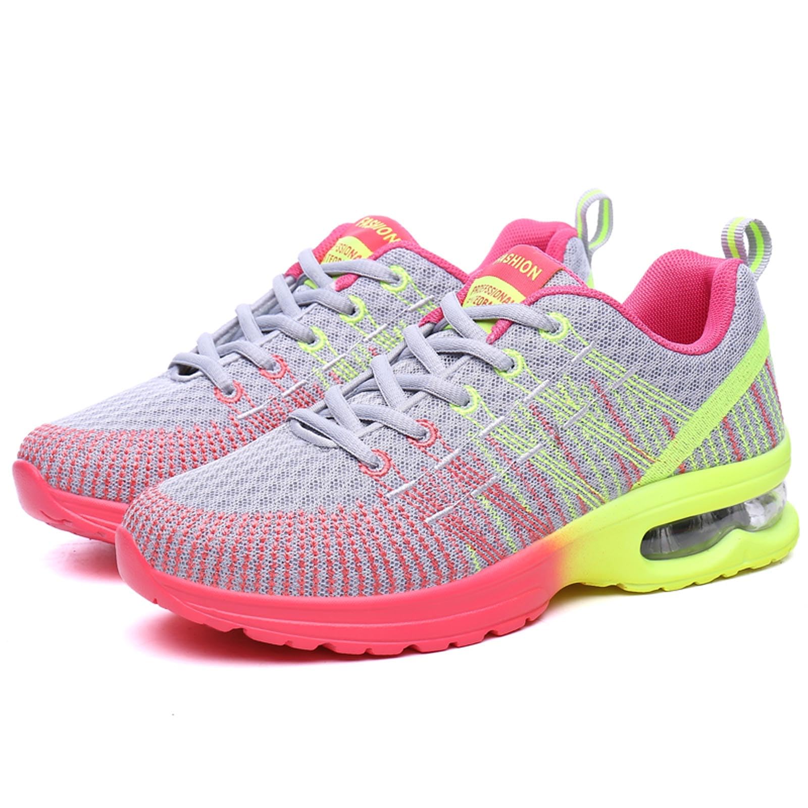 Chaussure de Course Femme Respirante Légères Chaussures de Sport Gym Fitness Athlétiques Basket de Running Confortables Jogging Sneakers Noir Gris Rose EU 35-42