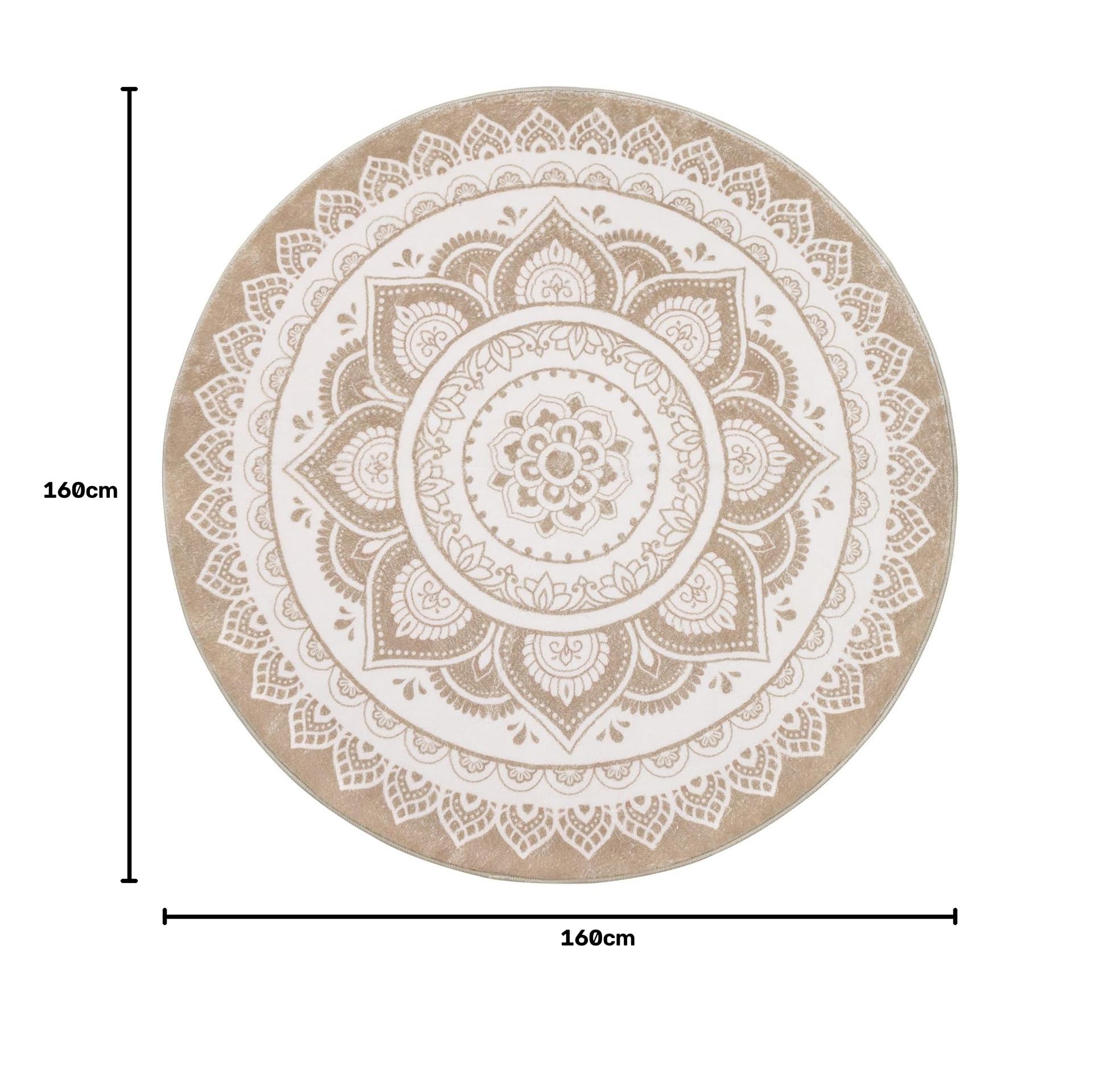 SHACOS Kurzflor Teppich Rund 160 cm, Boho, Anti Rutsch, Waschbar, Wohnzimmerteppich Rund Flauschig, Runder Teppich für Schlafzimmer, Wohnzimmer, Beige
