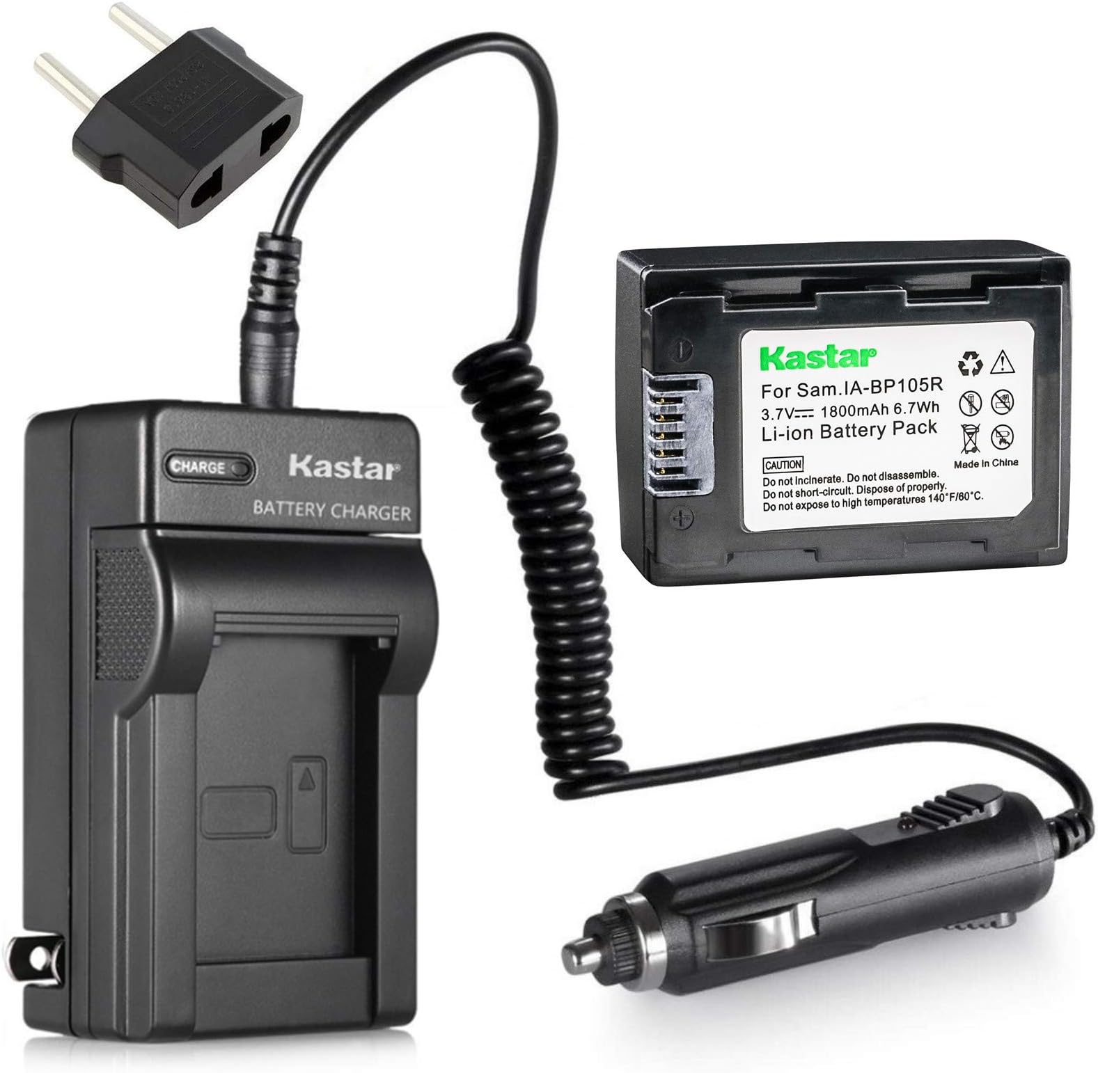 Kastar Battery X1 & AC Travel Charger for Samsung IA-BP105R, Samsung SMX-F50 SMX-F70 HMX-F80 HMX-F90 HMX-F90BN HMX-F90WN HMX-F800 HMX-F900 HMX-F900WN SMX-F50BN SMX-F50RN SMX-F50SN SMX-F50UN SMX-F50BP