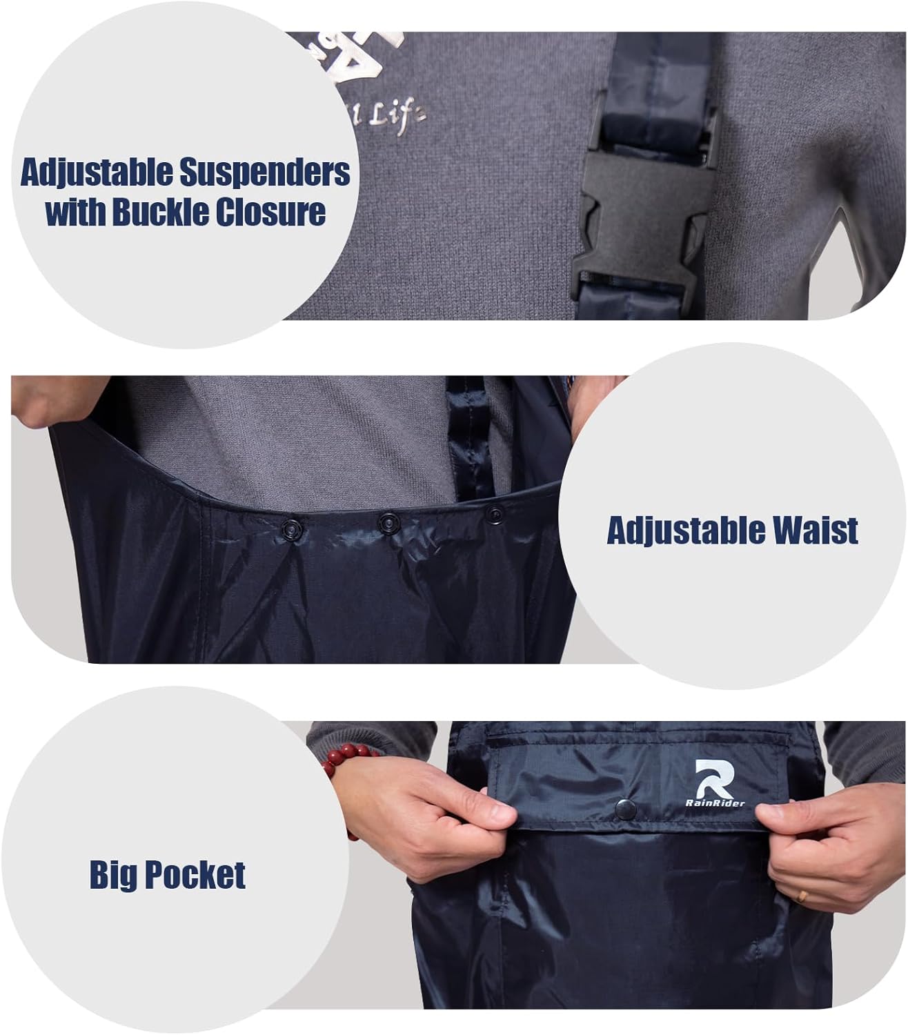 RainRider Bib Rain Pants for Men Waterproof Rain Gear for Women Workwear Bib Overalls Trousers for Fishing - Image 3