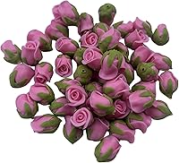 50pcs Pink Thai Clay Rose Flower Beads with Center Hole - Medium 1.3cm for Jewelry Making, Garland, DIY Crafts