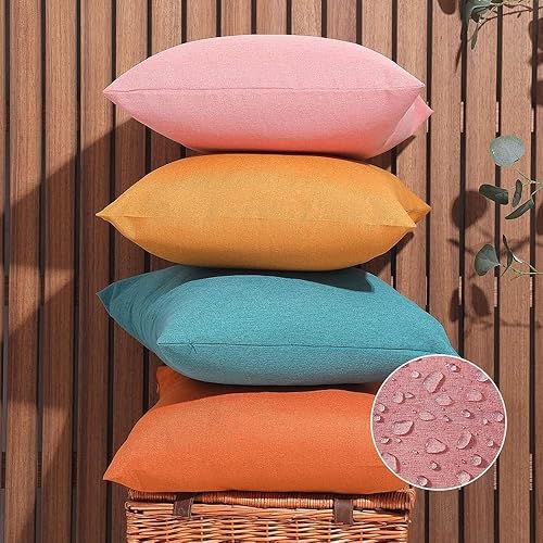 Juego de 4 fundas de almohada impermeables para exteriores, 16 x 16 pulgadas, almohadas decorativas cuadradas de color liso para muebles de patio,