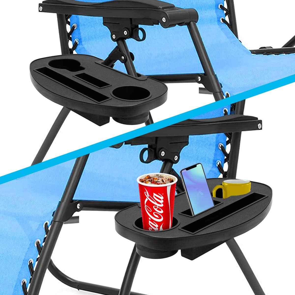 Coolrunner Zero Gravity Chair Tray with Cup Holder, Mobile Device Slot, Snack Tray, and Water Cups, Black