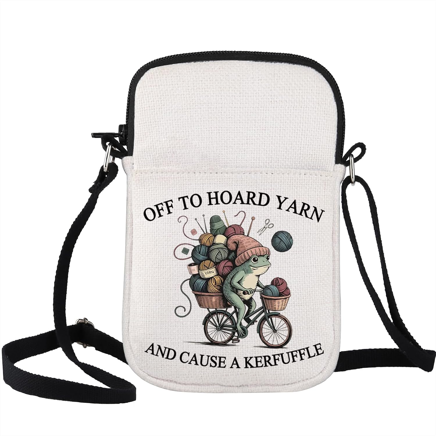 WCGXKO Funny Frog Crochet Gift Yarn Hoarder Humor Crossbody Bag Crochet Lover Zipper Messenger Bag Crochet Gift For Women