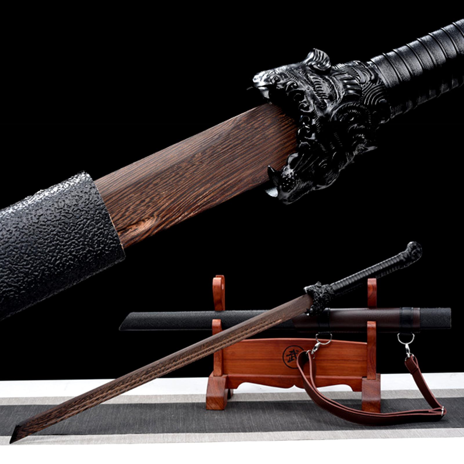 Espadas Rectas Hechas a Mano de 107 cm,Espada samurái de Palisandro Natural,Espada de Entrenamiento Katana de Madera para Regalos,exhibiciones,Cosplay,Artes Marciales,decoración