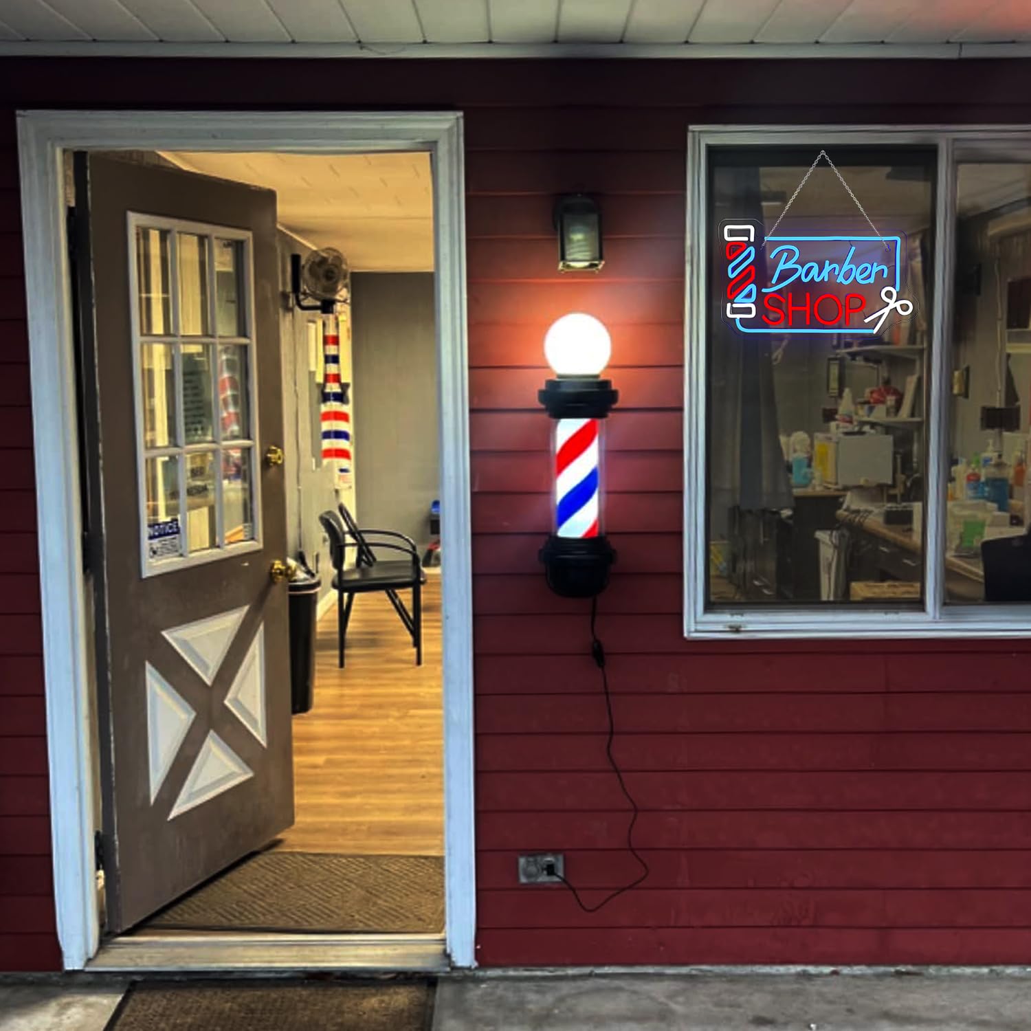Looklight Barber Shop Neon Sign, Barber Insegne Luminose per la Decorazione di Pareti e Finestre, Luce LED Dimmerabile per Saloni Con USB, Regali per Barbieri e Studi di Parrucchieri Open Neon Sign