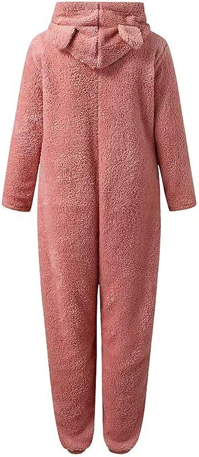 Womens Fleece Onesies Pajamas Jumpsuit Warm Sherpa Romper Sleepwear One Piece Zipper Hooded Playsuit Loungewear - Image 4