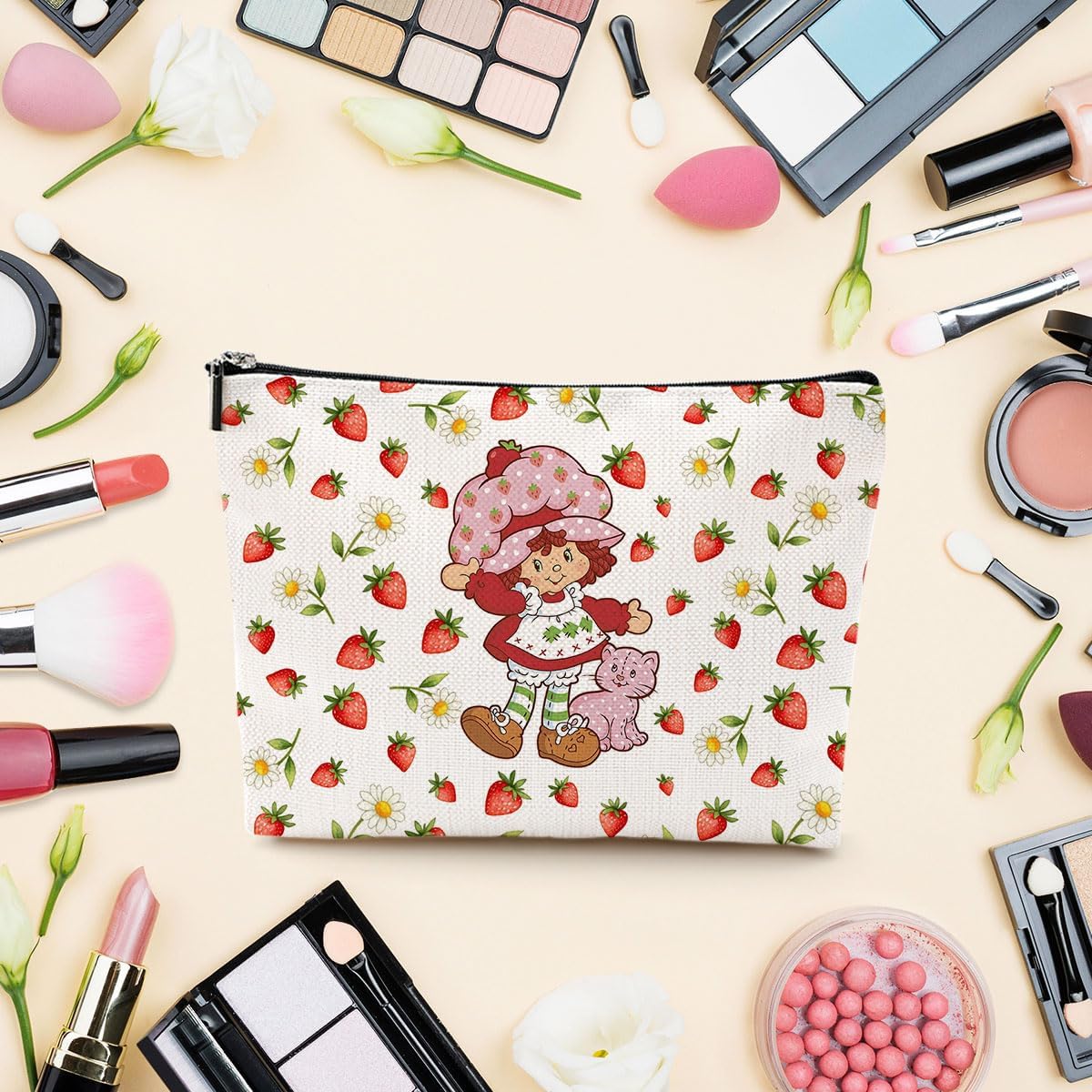 LONGXIN Cute Strawberry Cosmetic Bag Small Makeup Bag Christmas Thanksgiving Birthday Gifts for Women Girls Kawaii Accessories Strawberry Party Favors Travel Toiletry Makeup Organizer Zipper Pouch - Image 4