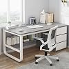 Computer Desk with Storage Shelves and 3 Drawers Modern Simple Style Desk Home Office Workstation Writing Desk(47 Inch, Gray)
