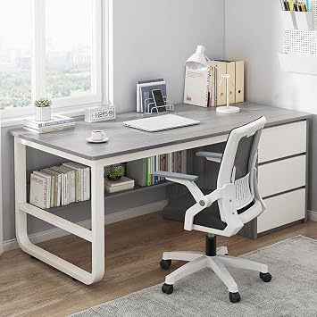 Computer Desk with Storage Shelves and 3 Drawers Modern Simple Style Desk Home Office Workstation Writing Desk47 Inch, Gray