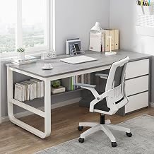 Computer Desk with Storage Shelves and 3 Drawers - Modern Simple Style Desk for Home Office Workstation Writing Desk