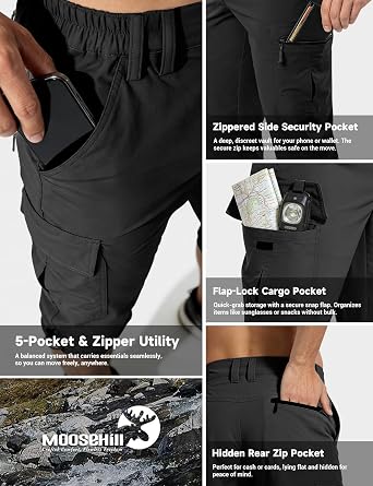 Moosehill Men's Cargo Long Shorts: 3/4 Length Quick-Dry for Hiking