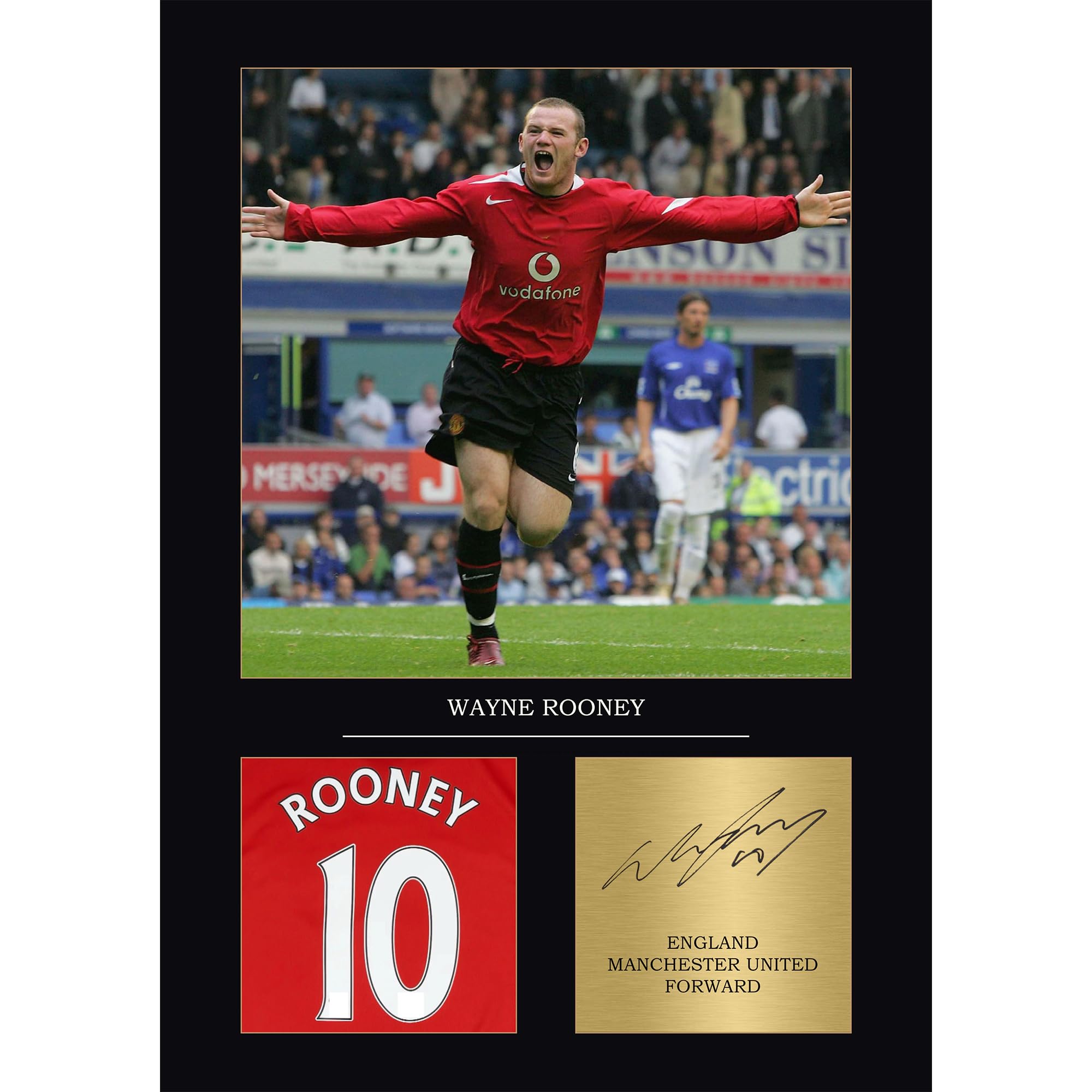 Wayne Rooney Gift Signed A4 Print Display Unframed Man United Gifts For Boys Digitally Reproduced Signature Rooney Gifts For Boys Manchester United (Framed)