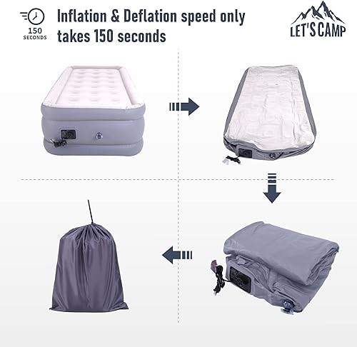 Miniatura 7 de LETS Camp Colchón de aire para acampar con bomba eléctrica de 18 pulgadas inflable tamaño individual 90 segundos fácil de inflar tela de PVC