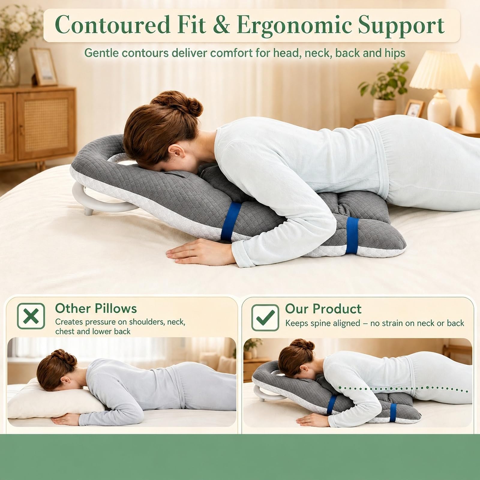 Almohada para dormir boca abajo con orificio para la cabeza, almohada de recuperación facial para retina y cirugía de ojos, almohada con abertura para respirar, franela suave y relleno de