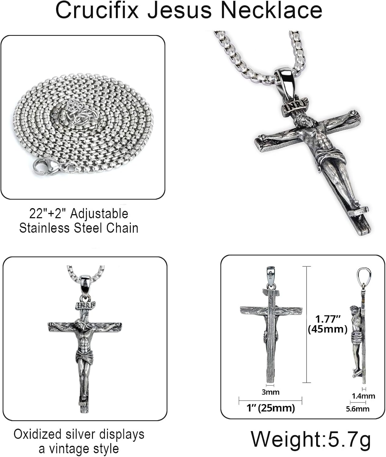 925 Sterling Silver Crucifix Necklace, Jesus Cross Necklace for Men women, Christian Jewelry for Men Women, Protection Amulet Pendant - Image 5