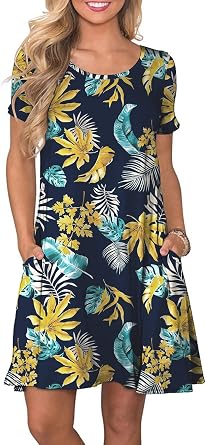 FZ FANTASTIC ZONE Womens Casual Summer T Shirt Swing Dresses with Pockets