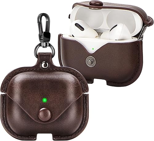 Funda de cuero para Airpods Pro con llavero, funda protectora de cuero vintage portátil a prueba de golpes para Apple AirPods Pro Funda de carga 3
