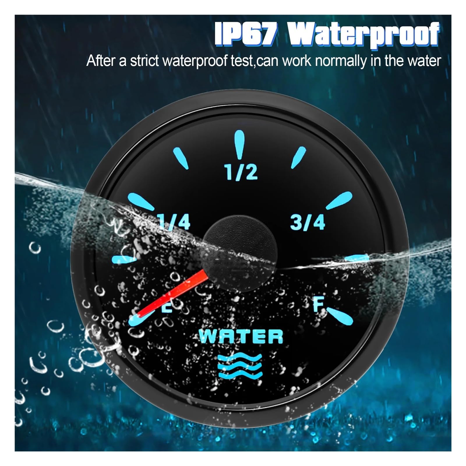52mm 0-190ohm wskaźnik poziomu wody, 7 kolorów podświetlenia i wskaźnik poziomu wody pasuje do łodzi samochodowej Marine 12V 24V Uniwersalny(350mm sensor)