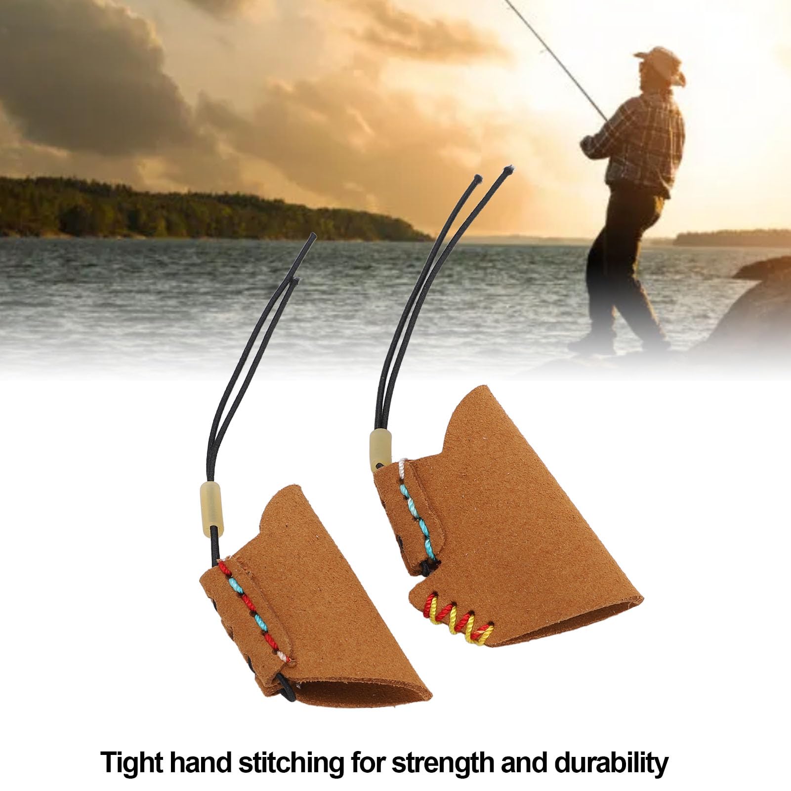 Keenso Fishing Finger Sleeve Protector Thumb Index Finger Guard Artificial Leather Adjustable Tool Accessory Camping Darts Game, Suitable for Both Men and Women (Brown)